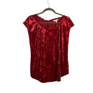 Lauren Conrad Red Velvet Cap Sleeve Top Blouse M Tie Back Pleated Detail Goth